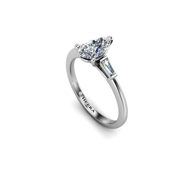 SKY - Pear and Baguettes Trilogy Engagement Ring in Platinum - HEERA DIAMONDS