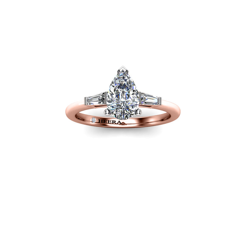 SKY - Pear and Baguettes Trilogy Engagement Ring in Rose Gold - HEERA DIAMONDS