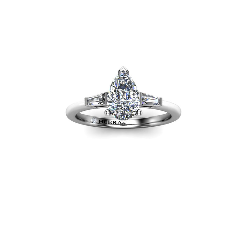 SKY - Pear and Baguettes Trilogy Engagement Ring in Platinum - HEERA DIAMONDS