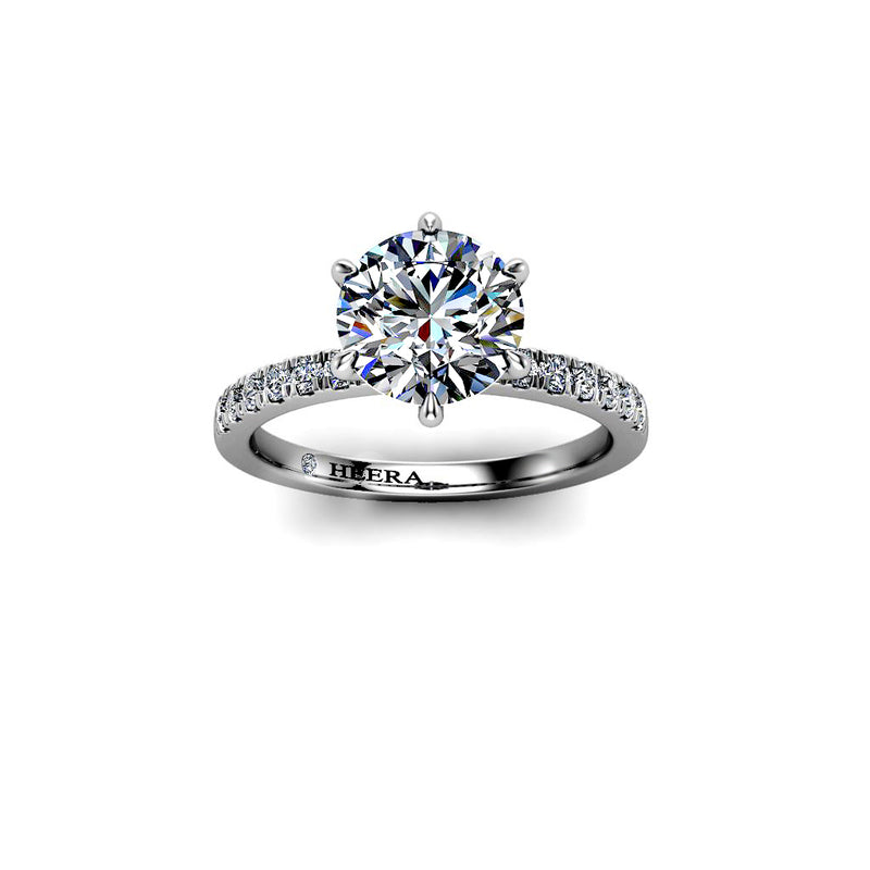 URSULA - Round Brilliant Engagement ring with Diamond Shoulders in Platinum - HEERA DIAMONDS