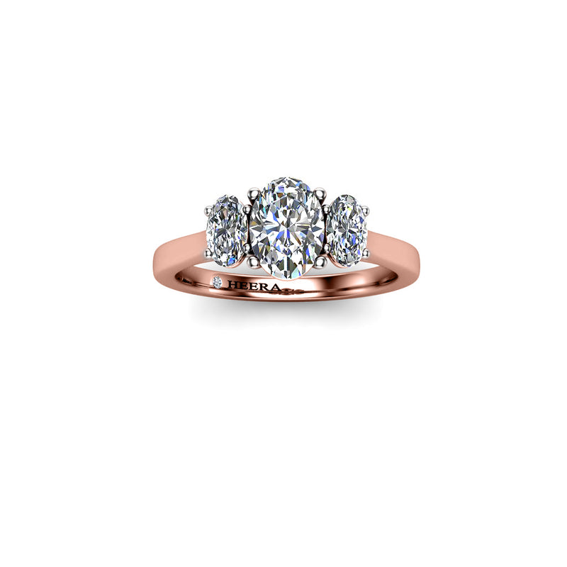 RED - Oval Trilogy Engagement Ring in Rose Gold - HEERA DIAMONDS