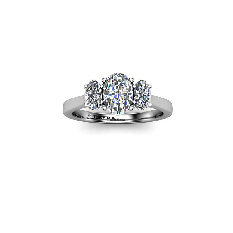RED - Oval Trilogy Engagement Ring in Platinum - HEERA DIAMONDS