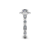 FIONA - Round Brilliant Engagement Ring with Diamond Halo and Art Deco Shoulders in Platinum - HEERA DIAMONDS
