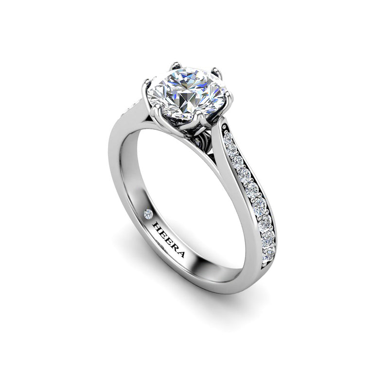 GERALDINE - Round Brilliant Engagement ring with Diamond Shoulders in Platinum - HEERA DIAMONDS