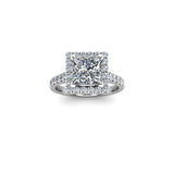 GEORGINA - Princess Cut Engagement Ring with Diamond Halo and Shoulders in Platinum - HEERA DIAMONDS