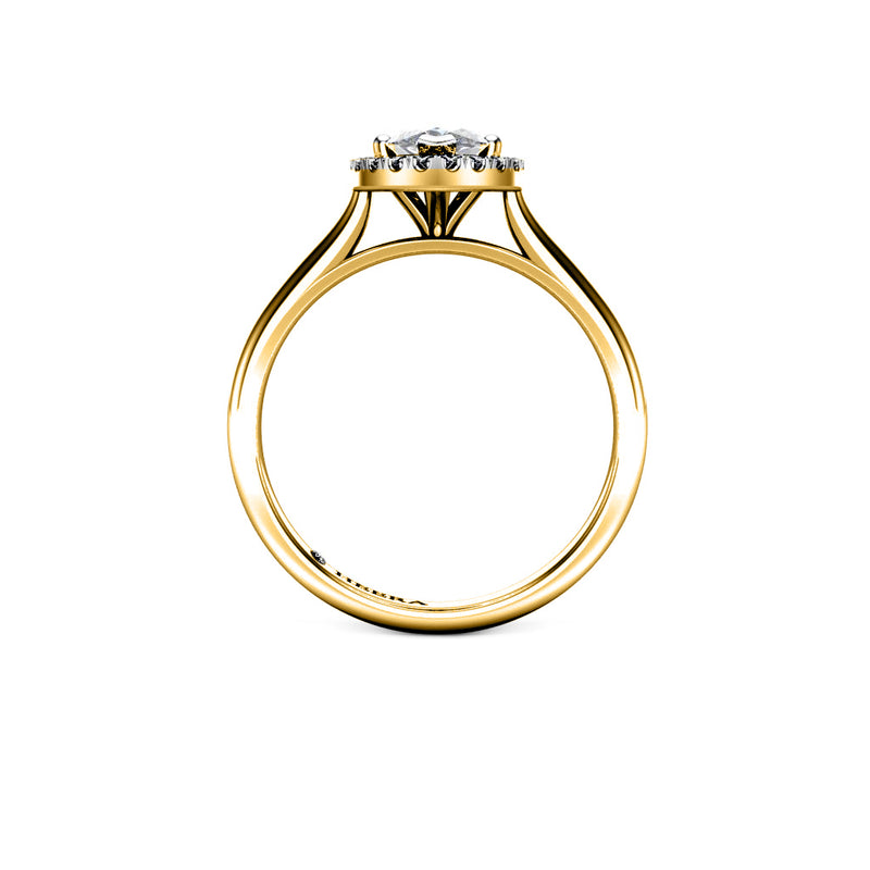 CASSIE - Marquise Cut Engagement Ring with Halo and Diamond Shoulders in Yellow Gold - HEERA DIAMONDS