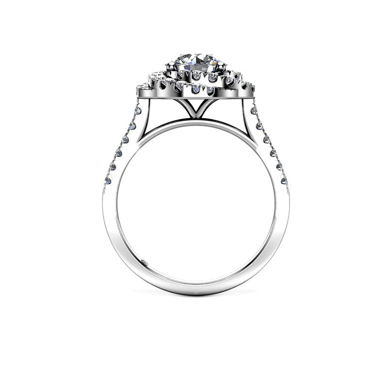 YANIRA - Round Brilliant Engagement Ring with Diamond Halo and Shoulders in Platinum - HEERA DIAMONDS