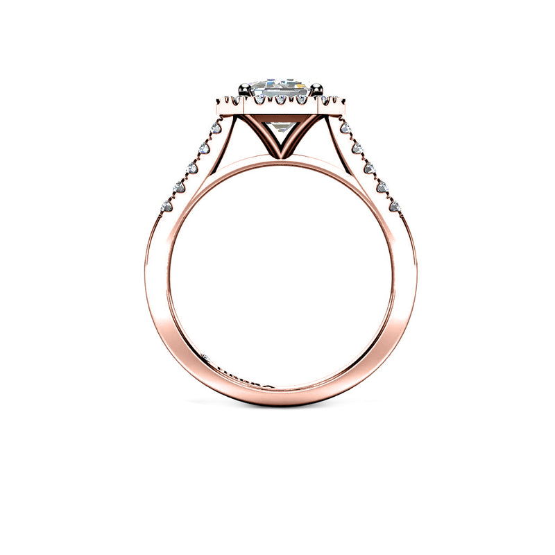 RACHEL - Emerald Cut Engagement Ring with Halo and Diamond Shoulders in Rose Gold - HEERA DIAMONDS
