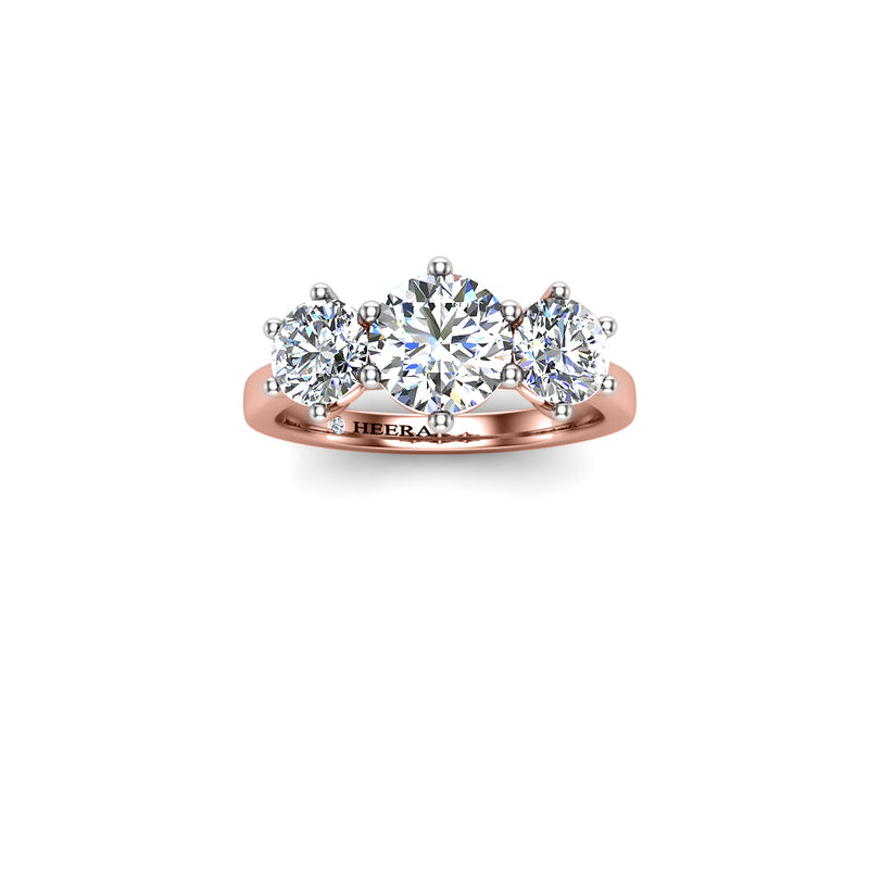 ANDROID - Round Brilliant Trilogy Engagement Ring in Rose Gold - HEERA DIAMONDS