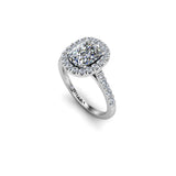 PRISCILLA - Cushion Cut Engagement Ring with Halo and Diamond Shoulders in Platinum - HEERA DIAMONDS