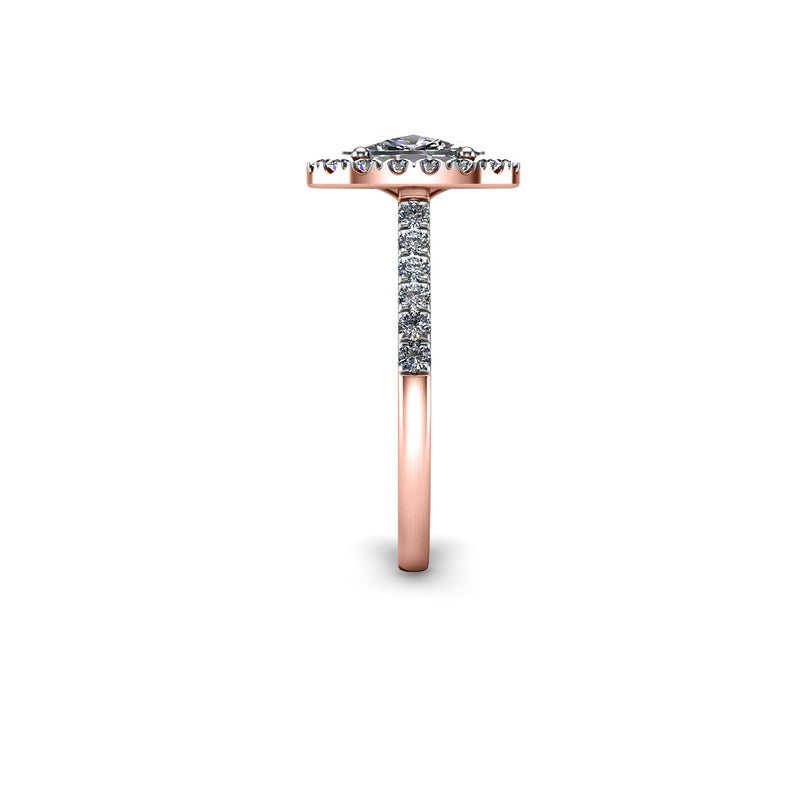 PRISCILLA - Cushion Cut Engagement Ring with Halo and Diamond Shoulders in Rose Gold - HEERA DIAMONDS