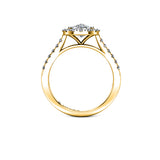 PRISCILLA - Cushion Cut Engagement Ring with Halo and Diamond Shoulders in Yellow Gold - HEERA DIAMONDS
