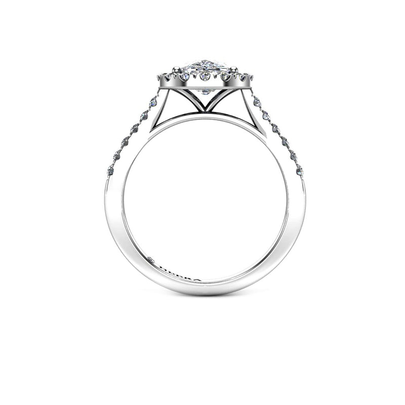 PRISCILLA - Cushion Cut Engagement Ring with Halo and Diamond Shoulders in Platinum - HEERA DIAMONDS