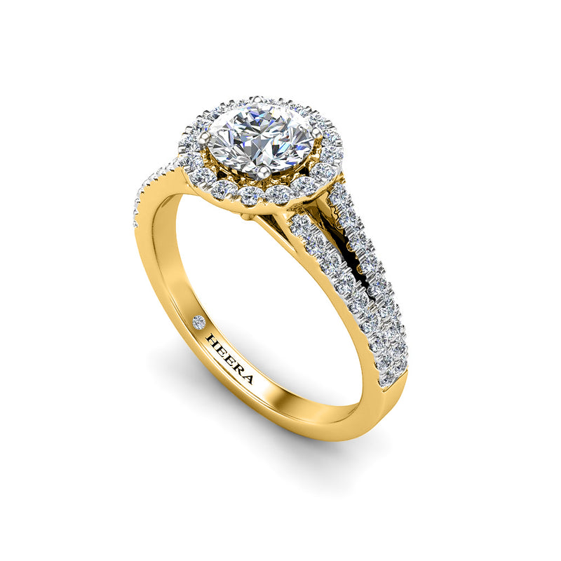 LEAH - Round Brilliant Halo Engagement Ring in Yellow Gold - HEERA DIAMONDS