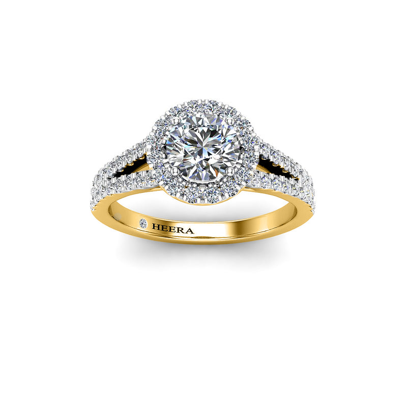 LEAH - Round Brilliant Halo Engagement Ring in Yellow Gold - HEERA DIAMONDS
