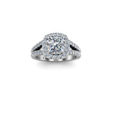 JANAE - Cushion Cut Engagement Ring with Halo and Diamond Shoulders in Platinum - HEERA DIAMONDS