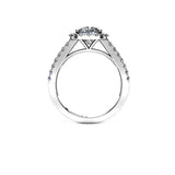 JANAE - Cushion Cut Engagement Ring with Halo and Diamond Shoulders in Platinum - HEERA DIAMONDS