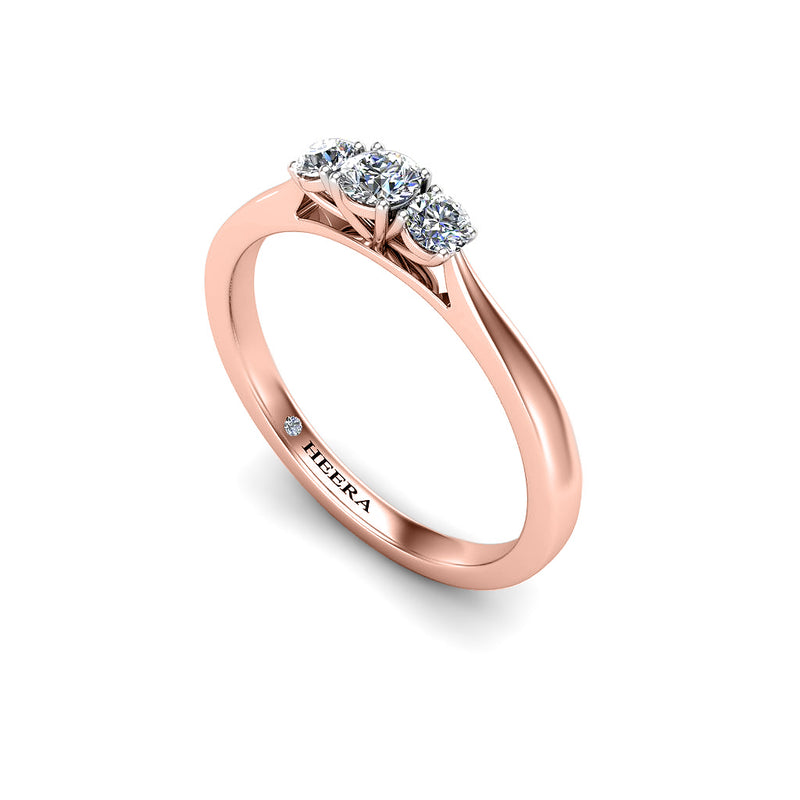 CYAN - Round Brilliants Trilogy Engagement Ring in Rose Gold - HEERA DIAMONDS