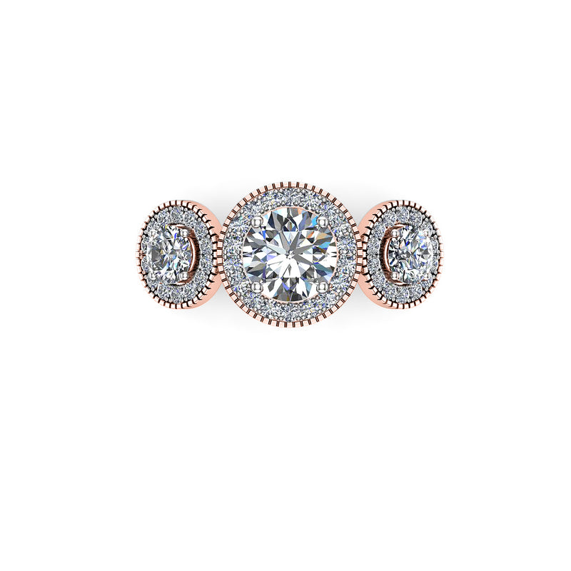 VIRIDIAN - Round Brilliants Trilogy Engagement Ring with Halo in Rose Gold - HEERA DIAMONDS