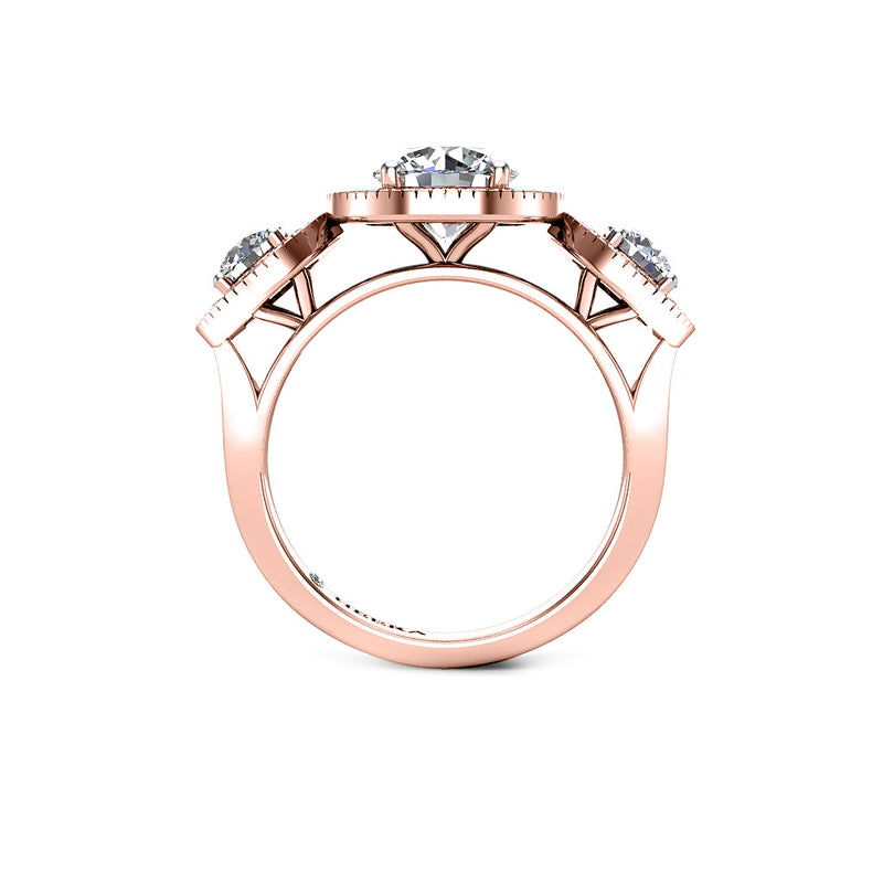 VIRIDIAN - Round Brilliants Trilogy Engagement Ring with Halo in Rose Gold - HEERA DIAMONDS
