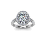 JESSICA - Oval Cut Engagement Ring with Diamond Halo and Shoulders in Platinum - HEERA DIAMONDS