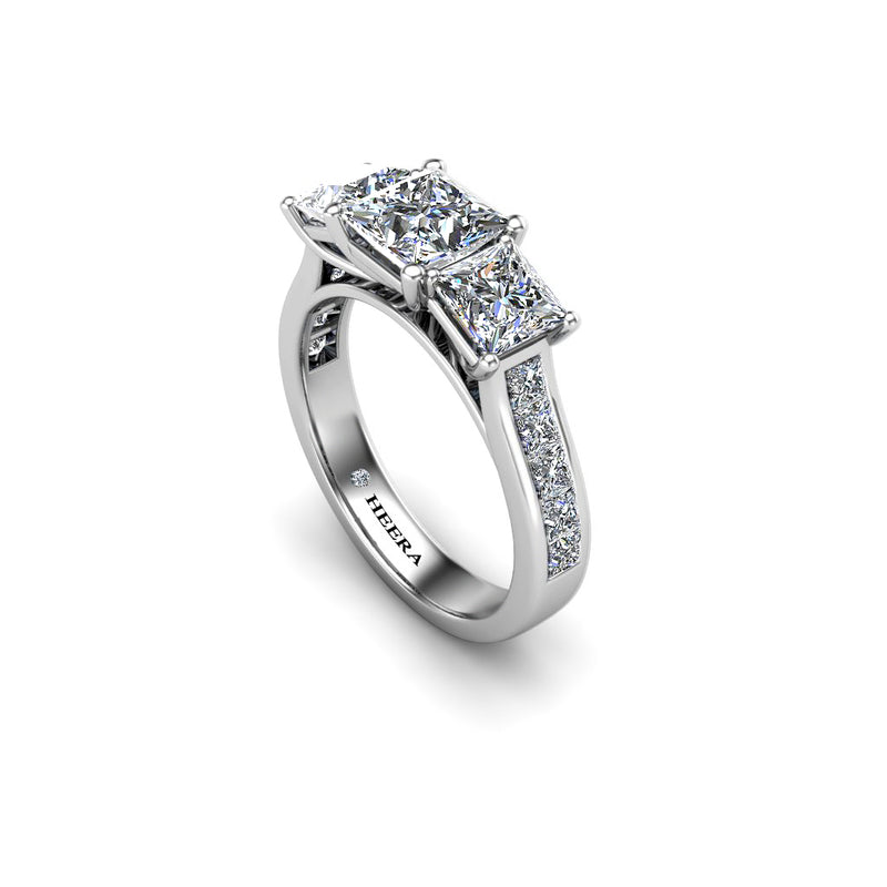 PINK I - Princess Trilogy Engagement Ring with Diamond Shoulders in Platinum - HEERA DIAMONDS