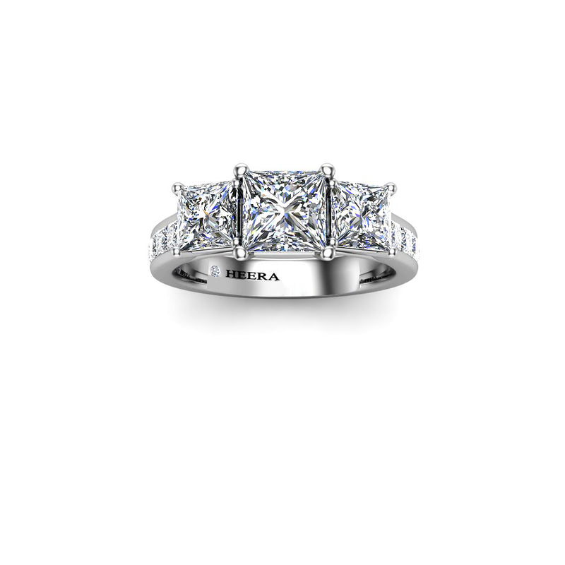 PINK I - Princess Trilogy Engagement Ring with Diamond Shoulders in Platinum - HEERA DIAMONDS