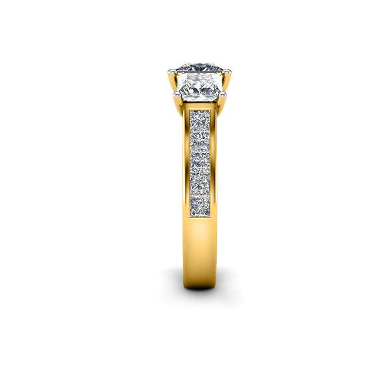 PINK I - Princess Trilogy Engagement Ring with Diamond Shoulders in Yellow Gold - HEERA DIAMONDS
