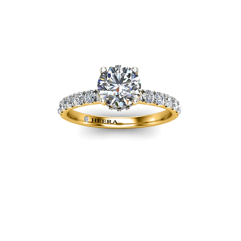 SAVANNAH - Round Brilliant Engagement ring with Diamond Shoulders in Yellow Gold - HEERA DIAMONDS