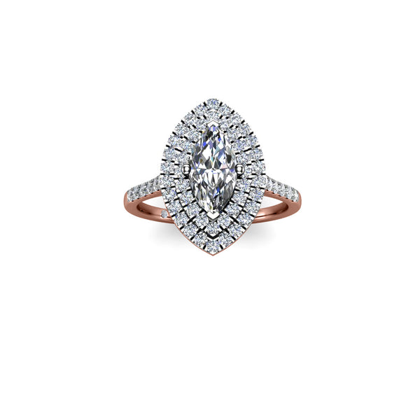 MIA - Marquise Cut Engagement Ring with Double Halo and Diamond Shoulders in Rose Gold - HEERA DIAMONDS