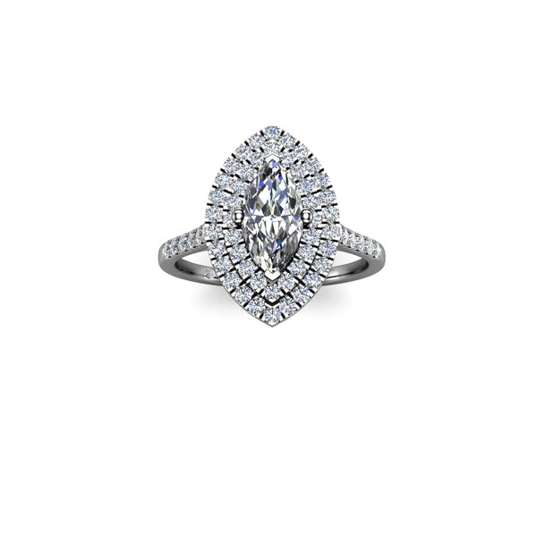 MIA - Marquise Cut Engagement Ring with Double Halo and Diamond Shoulders in Platinum - HEERA DIAMONDS