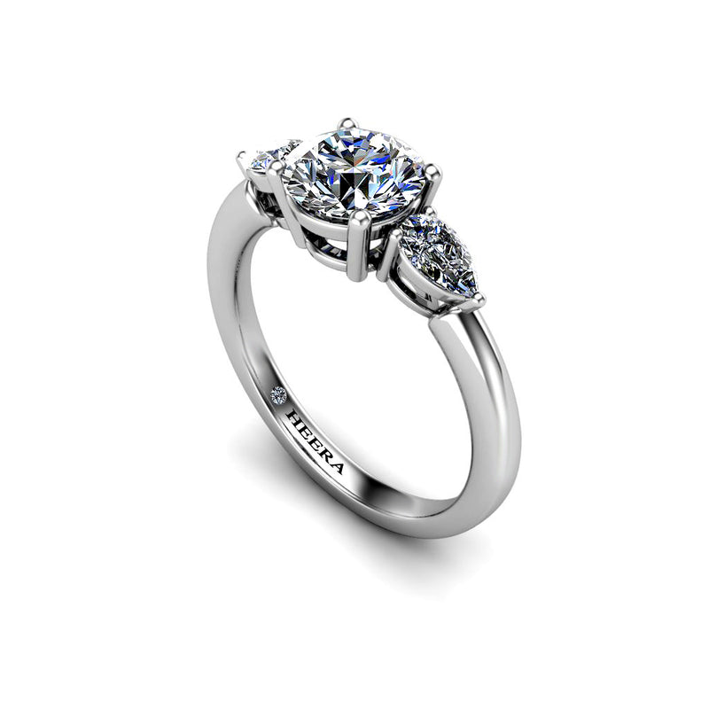 APPLE - Round Brilliant and Pears Trilogy Engagement Ring in Platinum - HEERA DIAMONDS