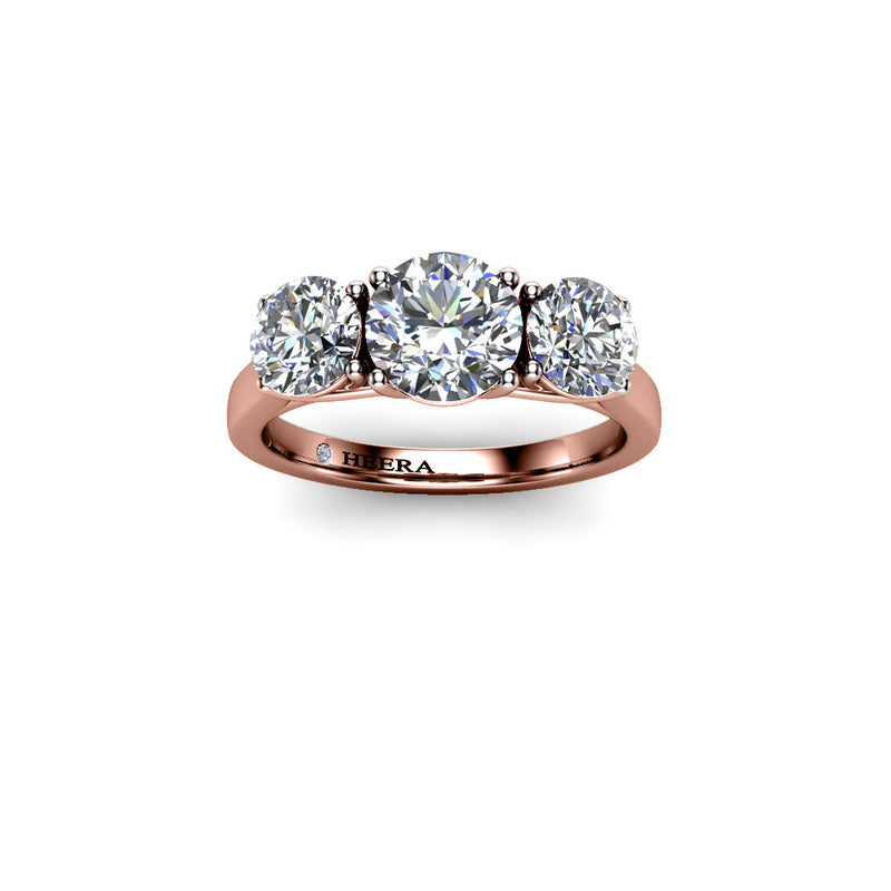 FERN - Round Brilliants Trilogy Engagement Ring in Rose Gold - HEERA DIAMONDS
