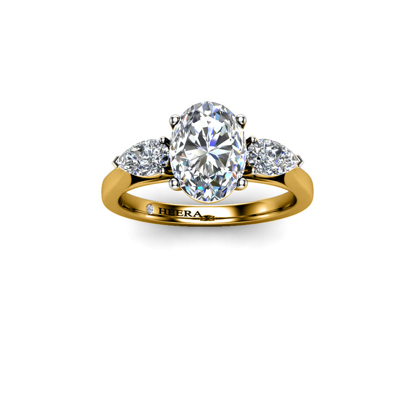 PASSION - Oval and Pears Trilogy Engagement Ring in Yellow Gold - HEERA DIAMONDS
