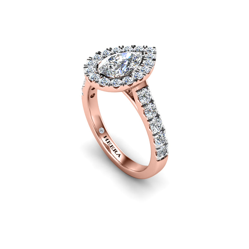 NOELIA - Pear Cut Engagement Ring with Diamond Halo and Shoulders in Rose Gold - HEERA DIAMONDS