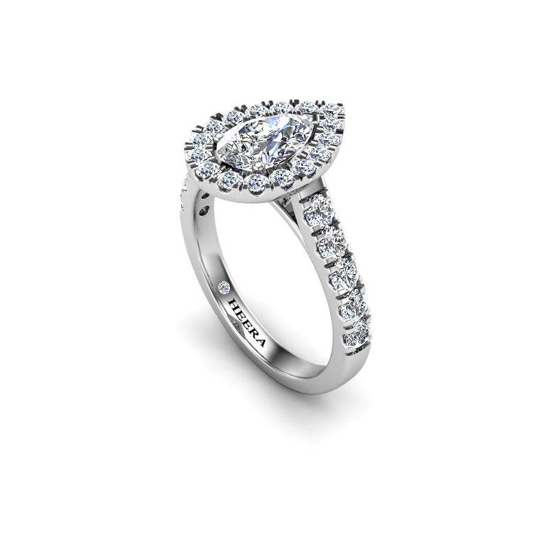 NOELIA - Pear Cut Engagement Ring with Diamond Halo and Shoulders in Platinum - HEERA DIAMONDS