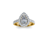 NOELIA - Pear Cut Engagement Ring with Diamond Halo and Shoulders in Yellow Gold - HEERA DIAMONDS
