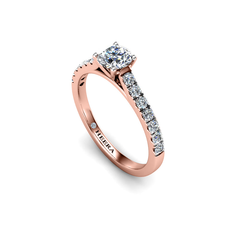 RILEY - Round Brilliant Engagement ring with Diamond Shoulders in Rose Gold - HEERA DIAMONDS