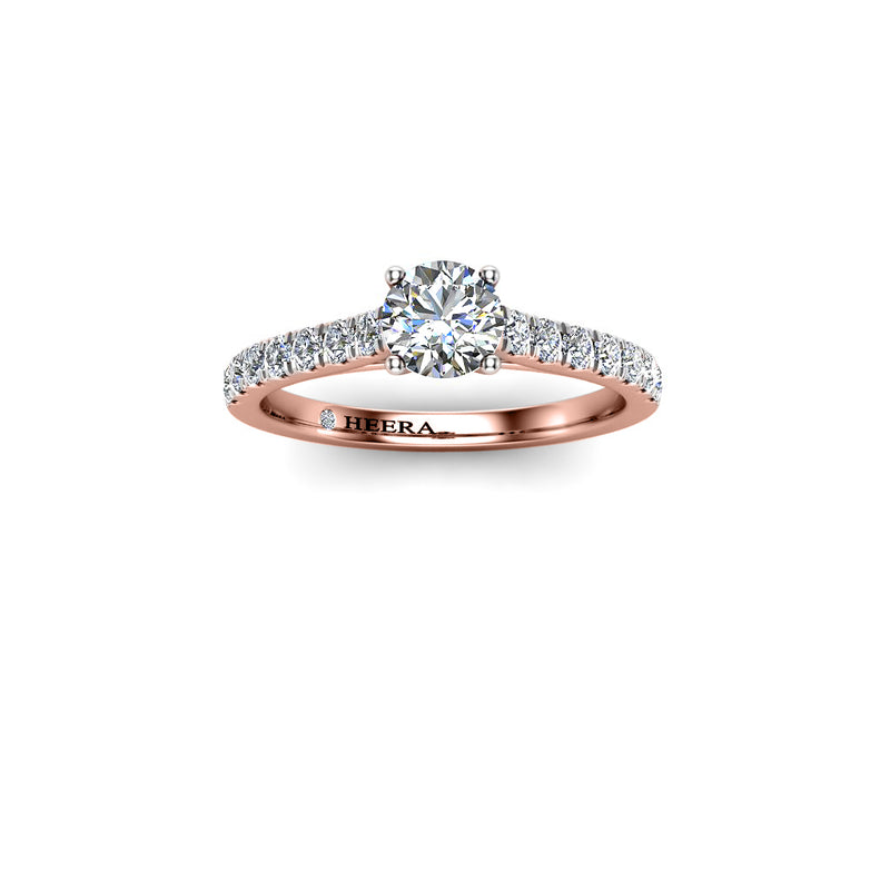 RILEY - Round Brilliant Engagement ring with Diamond Shoulders in Rose Gold - HEERA DIAMONDS