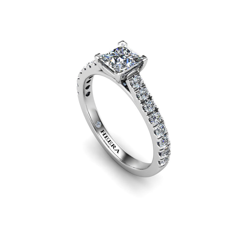 MADISON - Princess Cut Engagement Ring with Diamond Shoulders in Platinum - HEERA DIAMONDS