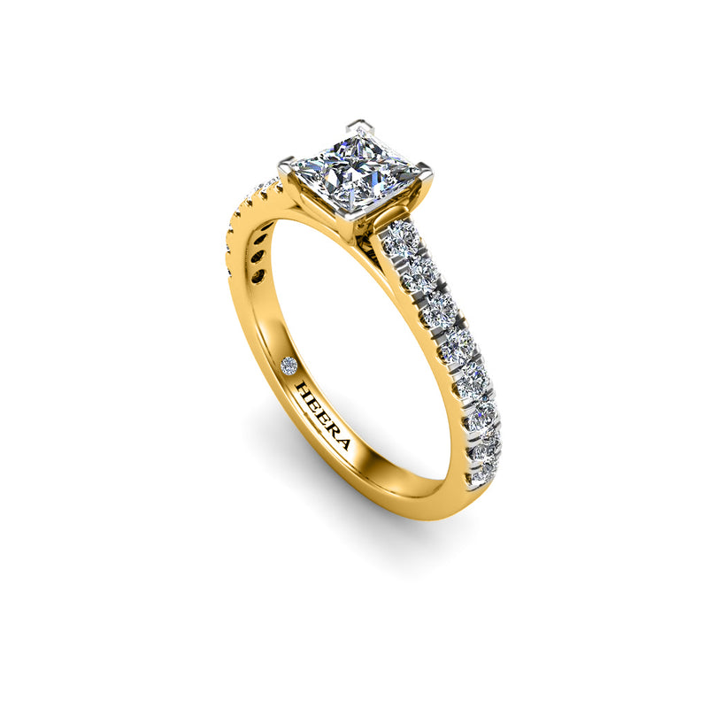 MADISON - Princess Cut Engagement Ring with Diamond Shoulders in Yellow Gold - HEERA DIAMONDS
