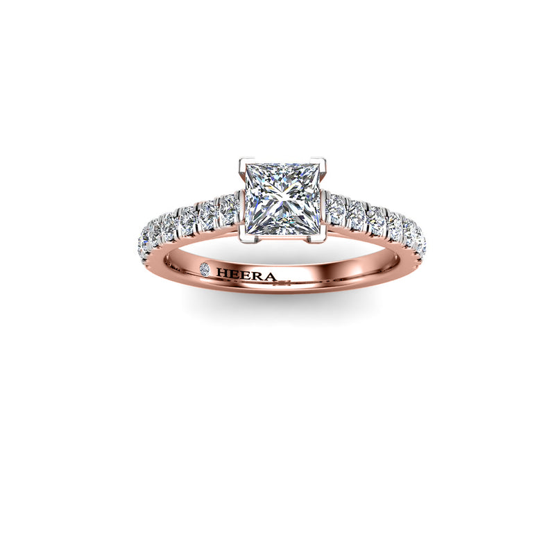 MADISON - Princess Cut Engagement Ring with Diamond Shoulders in Rose Gold - HEERA DIAMONDS