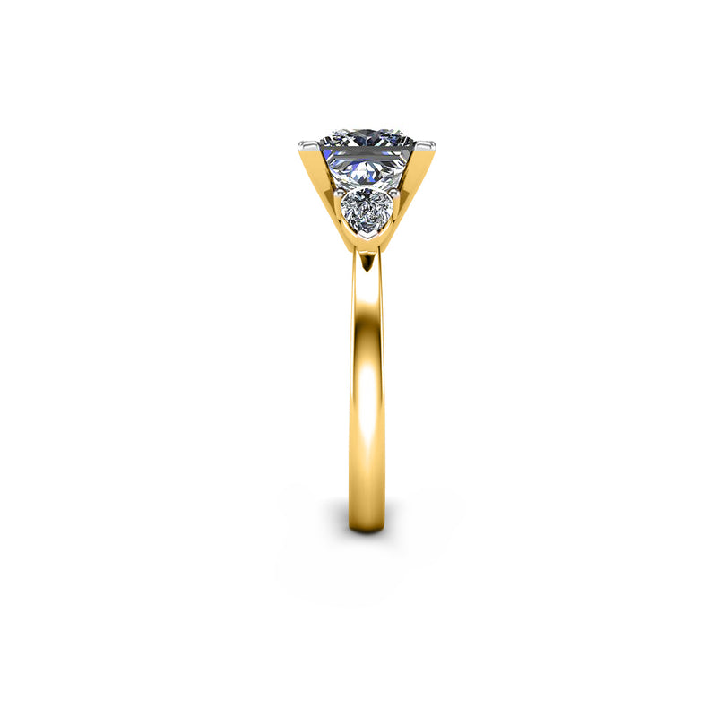 PUNCH - Princess and Pears Trilogy Engagement Ring in Yellow Gold - HEERA DIAMONDS