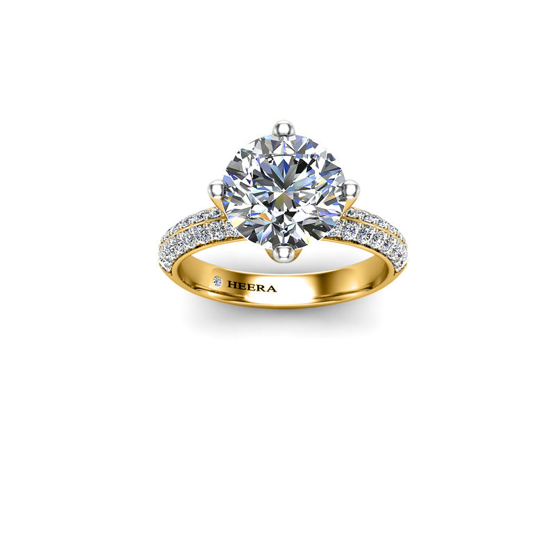 ELECTRA - Round Brilliant Engagement ring with Diamond Shoulders in Yellow Gold - HEERA DIAMONDS