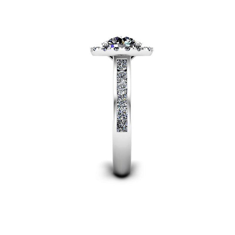 OLENA - Round Brilliant Engagement Ring with Diamond Halo and Shoulders in Platinum - HEERA DIAMONDS