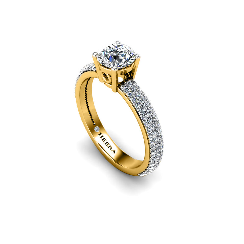 SALMA - Round Brilliant Engagement ring with Diamond Shoulders in Yellow Gold - HEERA DIAMONDS