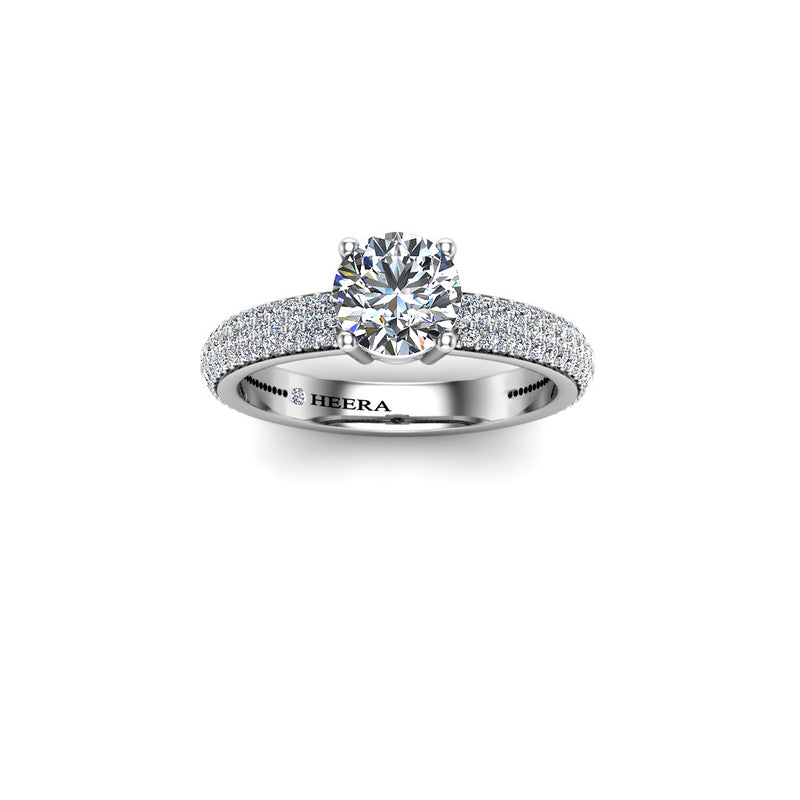 SALMA - Round Brilliant Engagement ring with Diamond Shoulders in Platinum - HEERA DIAMONDS