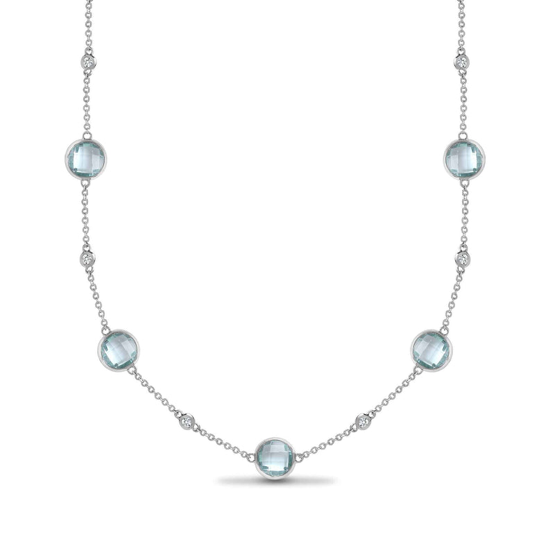 18ct White Gold Diamond And Blue Topaz Necklace - HEERA DIAMONDS