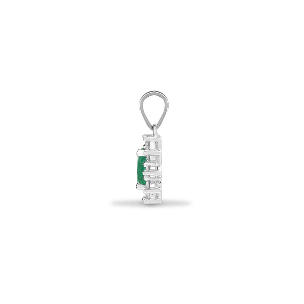 18ct White Gold Diamond And Emerald Pendant - HEERA DIAMONDS