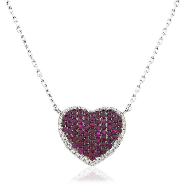 18ct White Gold Ruby Heart Pendant - HEERA DIAMONDS